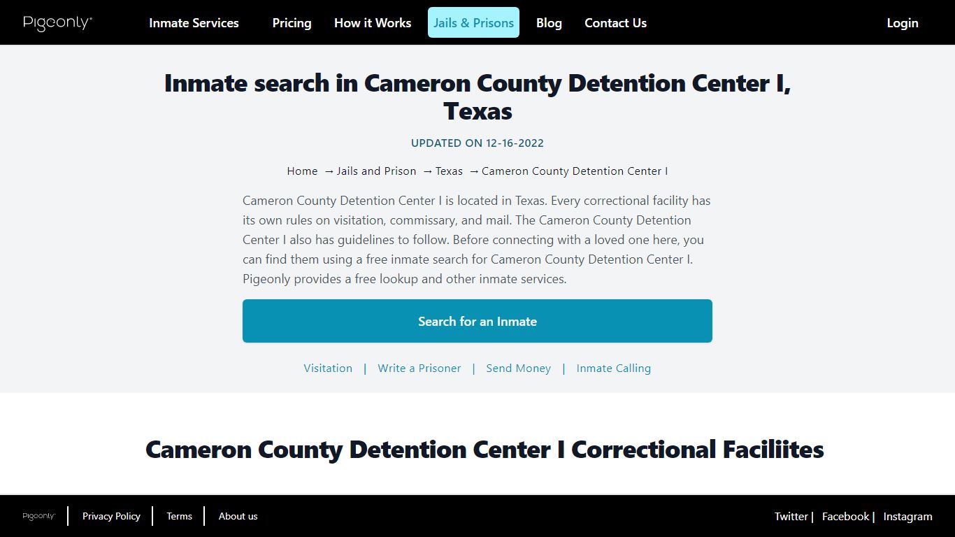 Inmate search in Cameron County Detention Center I, Texas